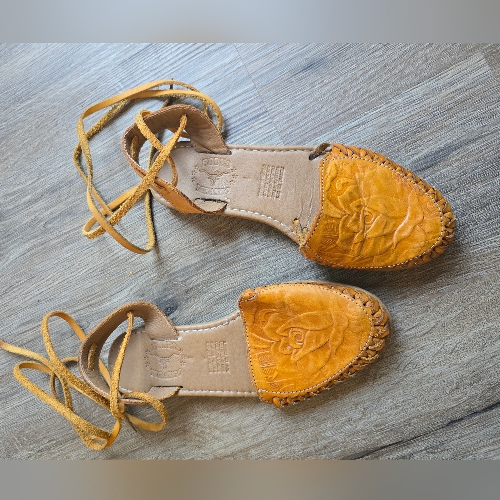 Rodeo Durango Lace Up Leather Huarache Women's Yellow Leather Sandals